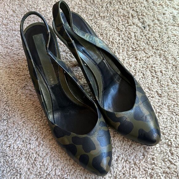 MARC JACOBS HEELS CAMO SLINGBACK PUMPS LEATHER MADE IN ITALY SIZE 39 - Picture 3 of 16
